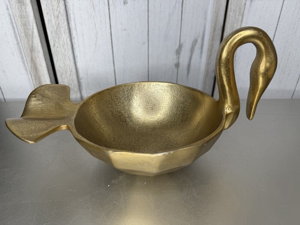 Vintage MCM Brass Swan Planter Dish Catchall Hollywood Regency